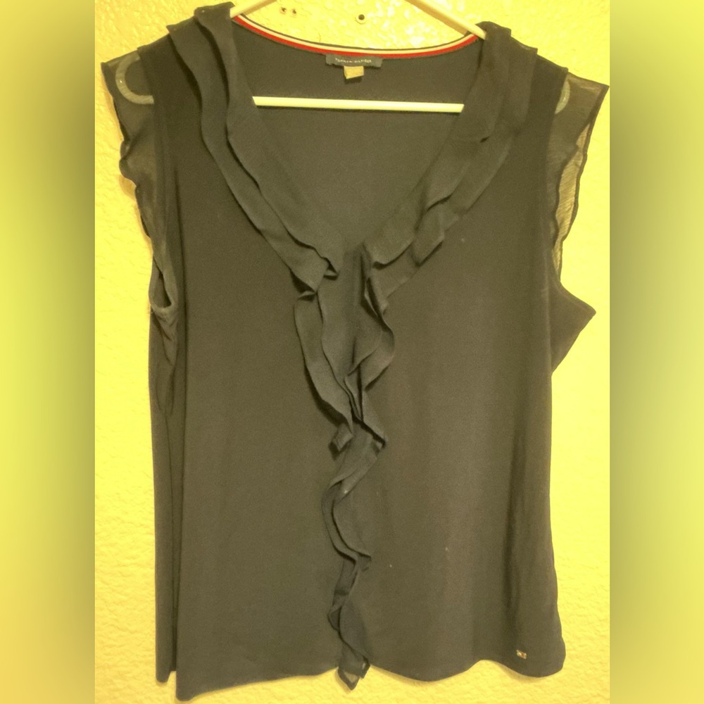 Tommy Hilfiger Black Ruffle Sleeveless Blouse